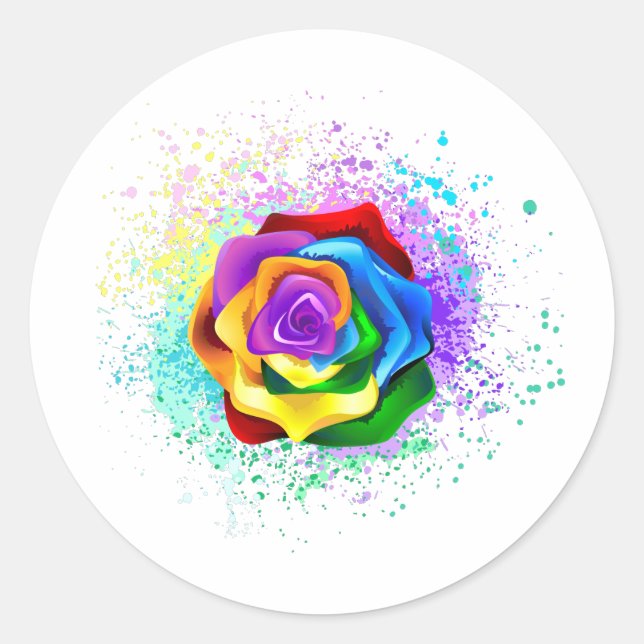 Sticker Rond Rose arc-en-ciel coloré (Devant)