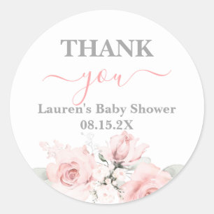 Sticker rond rose Baby shower floral fille classiq