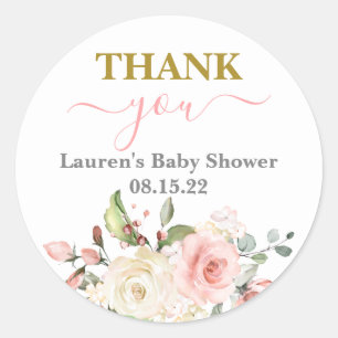 Sticker rond rose Baby shower floral fille classiq