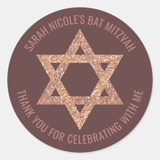 Sticker Rond Rose bat mitzvah Gold Star De David Merci (Devant)