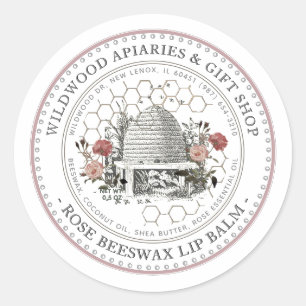 Sticker Rond Rose Beeswax Lip Balm Vintage Skep avec peigne de