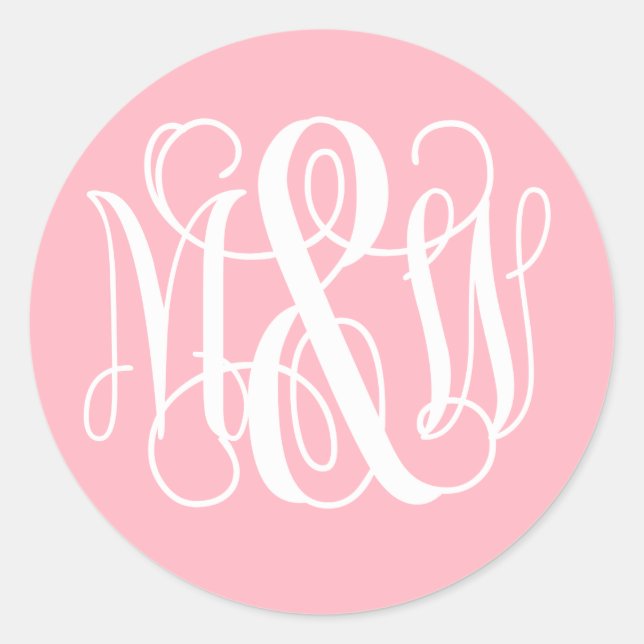 Sticker Rond Rose Blanc B&G Vigne Script Monogramme do-it-yours (Devant)