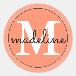 Sticker rond rose/blanc moderne monogramme