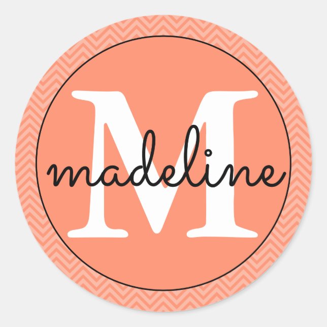Sticker rond rose/blanc moderne monogramme (Devant)