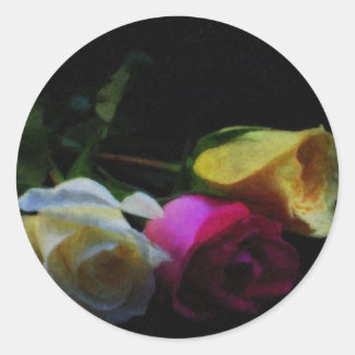 Sticker Rond Rose, Blanc, Rose Jaune