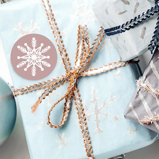 Sticker Rond Rose blanc Snowflakes rose (Créateur téléchargé)