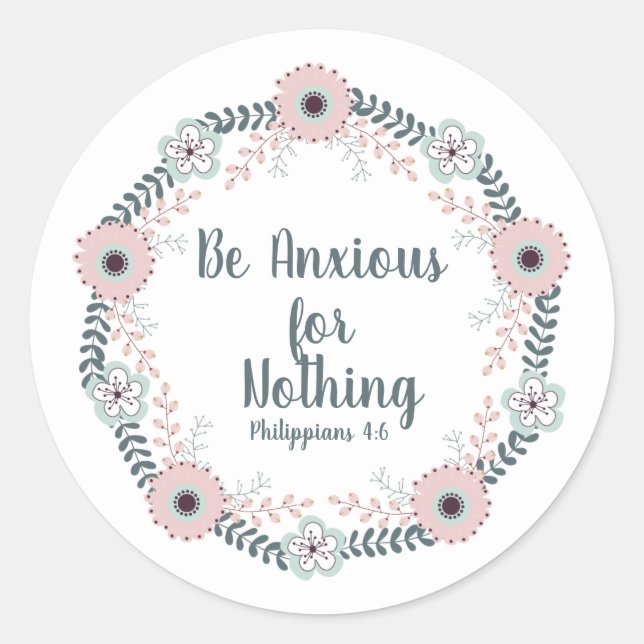 Sticker Rond Rose Bleu Blanc Floral Chrétien Bible Verse (Devant)