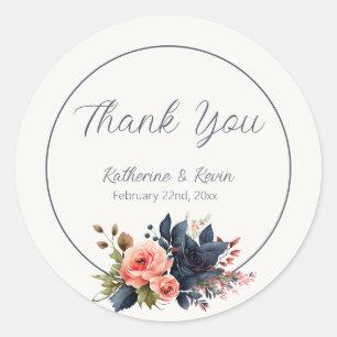 Sticker Rond Rose bleu bleu Dusty Floral Mariage