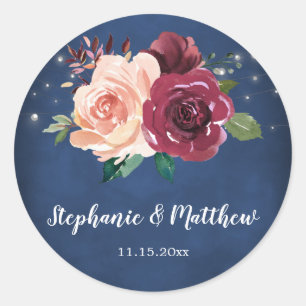 Sticker Rond Rose bleu bleu marine Bourgogne à chaîne Mariage