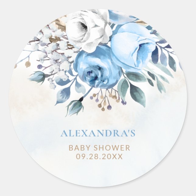 Sticker Rond Rose bleu Dusty en Baby shower d'été du printemps  (Devant)