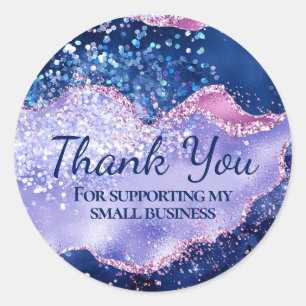Sticker Rond Rose Bleu Or Pailleté Agate Merci Entreprise