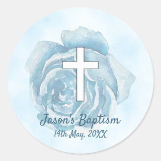 Sticker Rond Rose bleu scintillant garçon Baptême