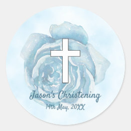 Sticker Rond Rose bleu scintillant garçon Christening