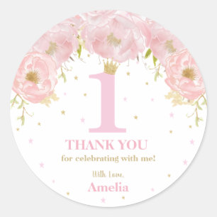 Sticker Rond Rose Blush Floral Or 1er anniversaire fille prince