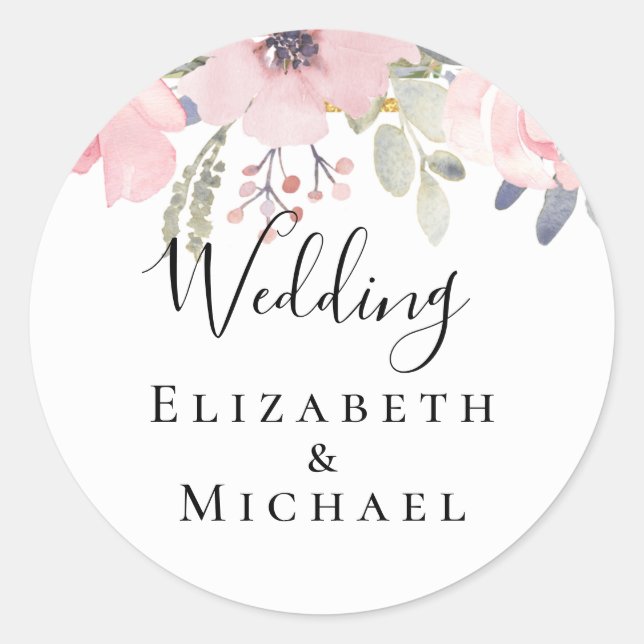 Sticker Rond Rose Blush Floral Sage Mariage (Devant)