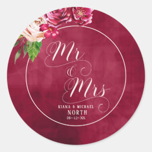Sticker Rond Rose Bourgogne/Mariage de crème M. et Mme ID584