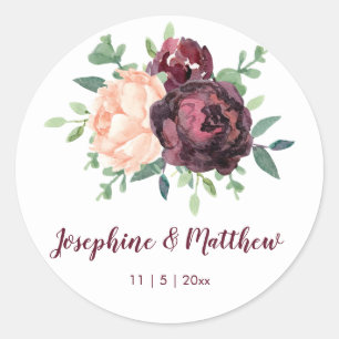 Sticker Rond Rose Bourgogne Peach Peony Mariage floral