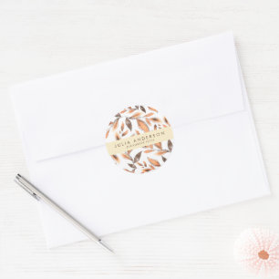 Sticker Rond Rose brillant moderne or Feuille Motif botanique