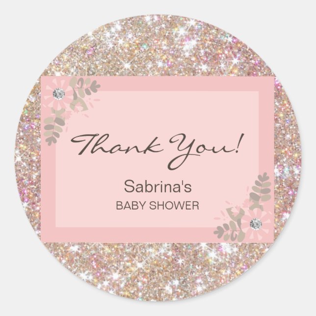 Sticker Rond Rose, Brown, Baby shower Parties scintillant - Fil (Devant)