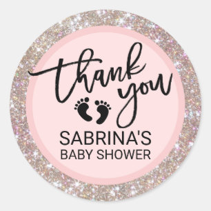 Sticker Rond Rose, brun, baby shower de parties scintillantes -