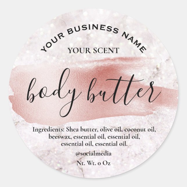 Sticker Rond Rose Brush Parties scintillant Corps Beurre Étique (Devant)