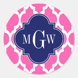 Sticker Rond Rose Chaud #2 Blanc Marocain #4 Navy Monogramme No