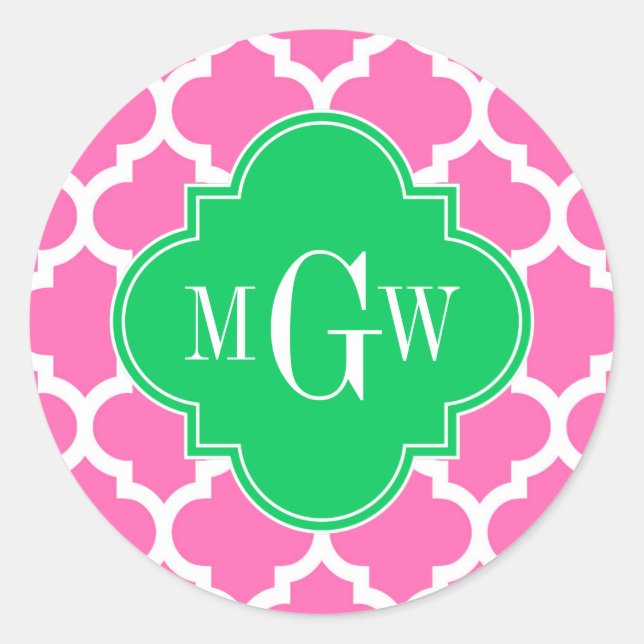 Sticker Rond Rose chaud avec marocain #5 Emerald 3 Monogramme i (Devant)