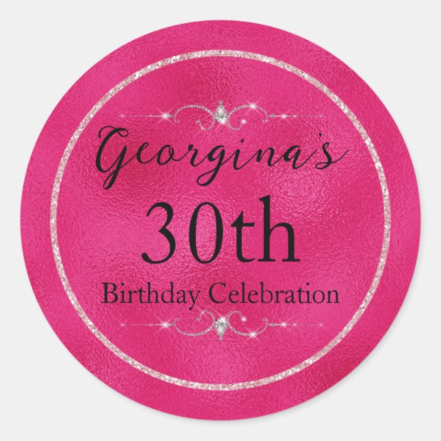 Sticker Rond Rose chaud glamour et Parties scintillant et diama (Devant)