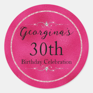 Sticker Rond Rose chaud glamour et Parties scintillant et diama