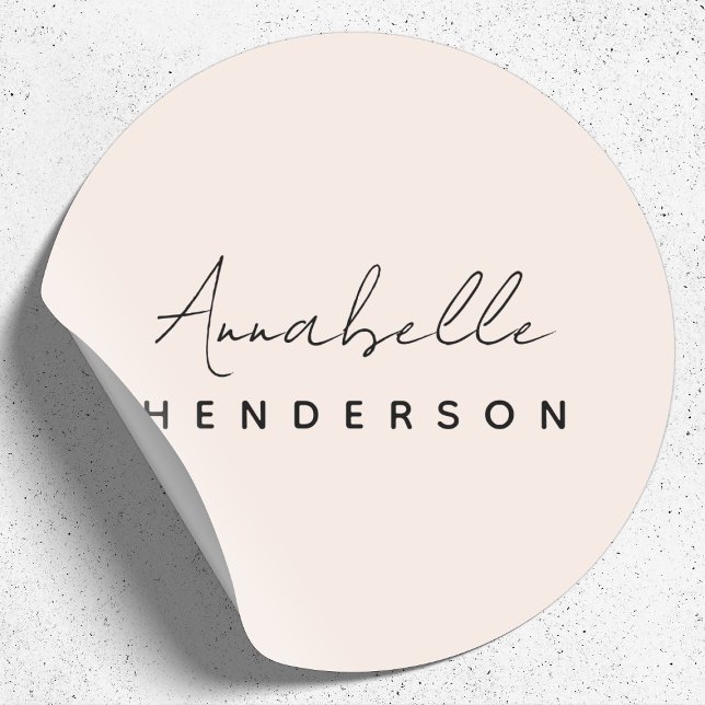 Sticker Rond Rose clair monogramme | Minimaliste moderne Femini (Modern blush pink monogram sticker by Guava - elegant, feminine, and customizable)