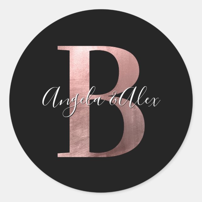 Sticker Rond Rose classique Mariage à huile d'or Monogramme B N (Devant)
