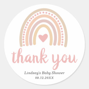 Sticker Rond Rose Coeur mignon fille Boho Baby shower arc-en-ci