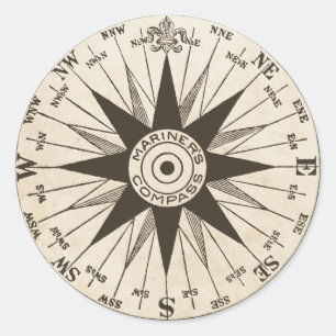 Sticker Rond Rose Compass vintage