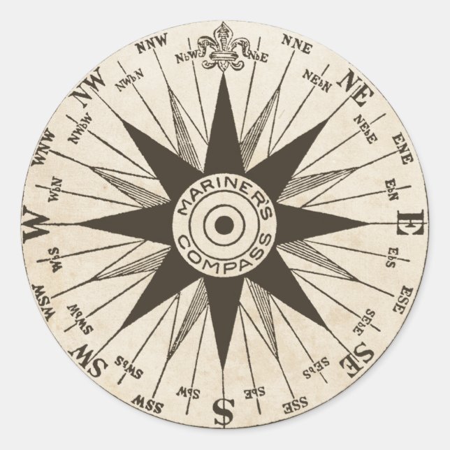 Sticker Rond Rose Compass vintage (Devant)