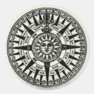 Sticker Rond Rose Compass vintage Sun