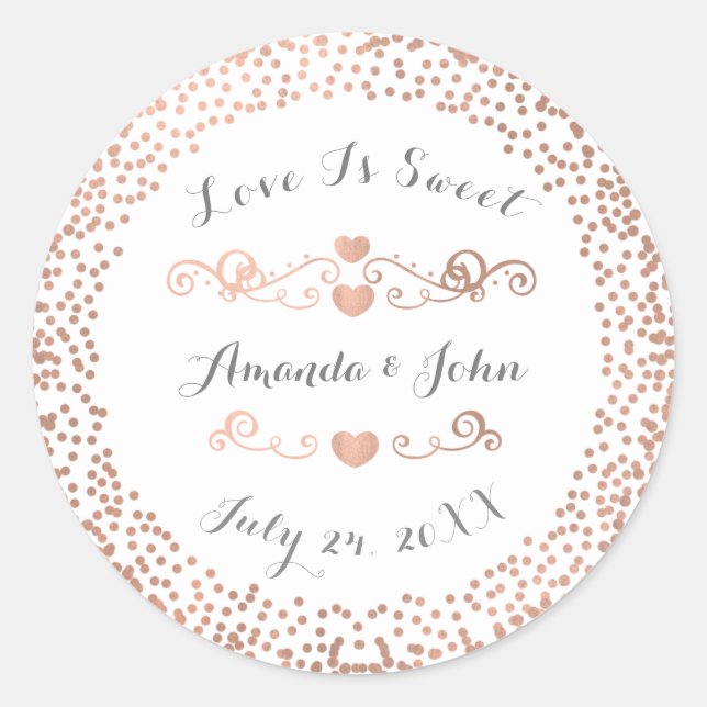 Sticker Rond Rose Confetti blanc Enregistrer la date L'amour es (Devant)