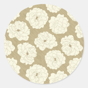 Sticker Rond Rose crème sur Beige d'or - motif sans couture.