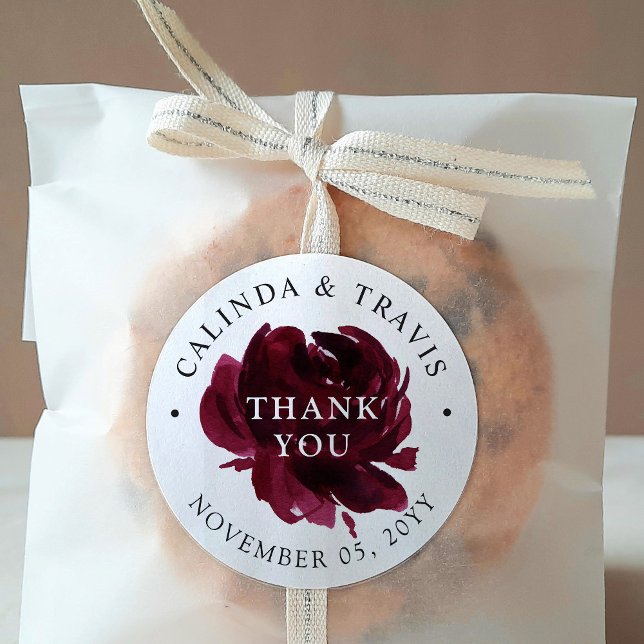 Sticker Rond Rose de Bourgogne | MARIAGE | MERCI (Créateur téléchargé)