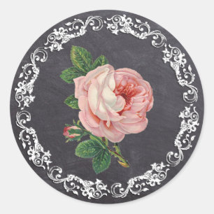 Sticker Rond Rose de cru de style de tableau élégant