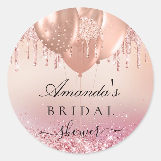 Sticker Rond Rose de douche nuptiale nom de la parties scintill (Devant)