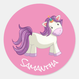 Sticker rond rose de la Unicorne Party