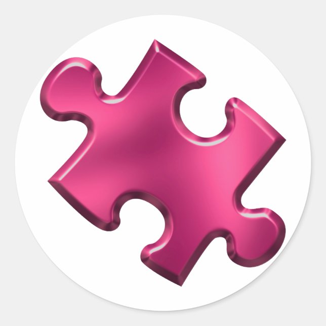 Sticker Rond Rose de morceau de puzzle d'autisme (Devant)