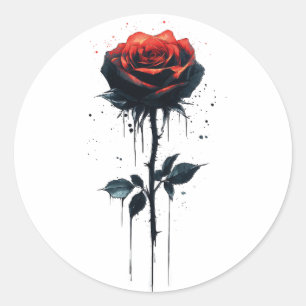 Sticker Rond Rose de sang coulant : Art Floral Gothique