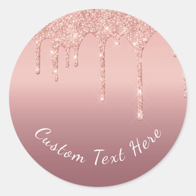 Sticker Rond Rose de texte personnalisé Parties scintillant d'é (Devant)