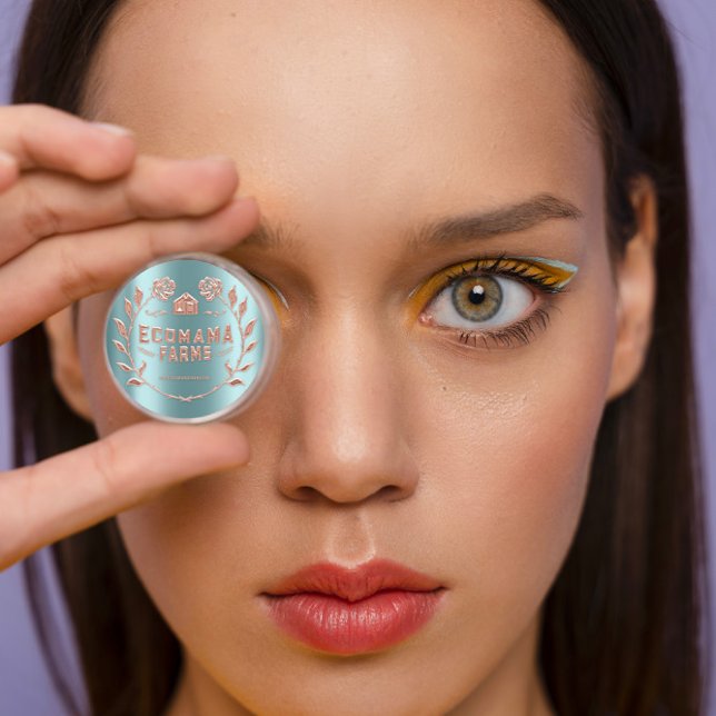 Sticker Rond Rose d'échantillon du test de la Monnaie Turquoise (Custom Logo Gold Teal Mint Tester Sample Rose Classic Round Sticker)