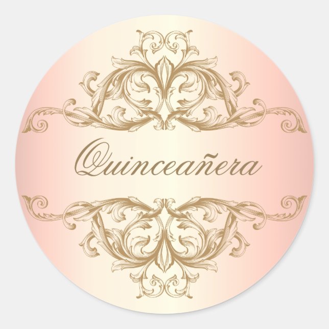 Sticker Rond Rose décoratif or Quinceanera (Devant)