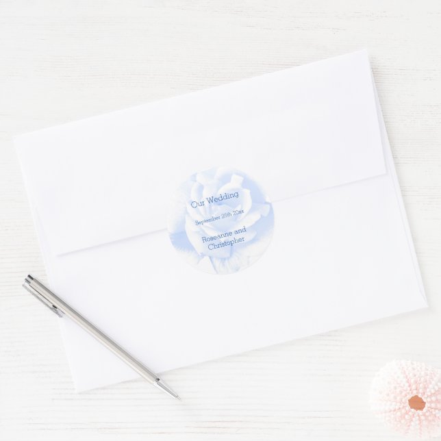 Sticker Rond Rose Design Mariage couleur bleu (Enveloppe)
