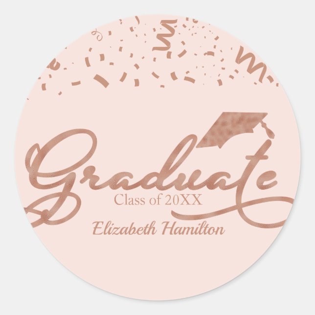 Sticker Rond Rose diplômé Gold Foil Parti de graduation rose (Devant)