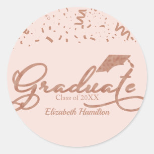 Sticker Rond Rose diplômé Gold Foil Parti de graduation rose