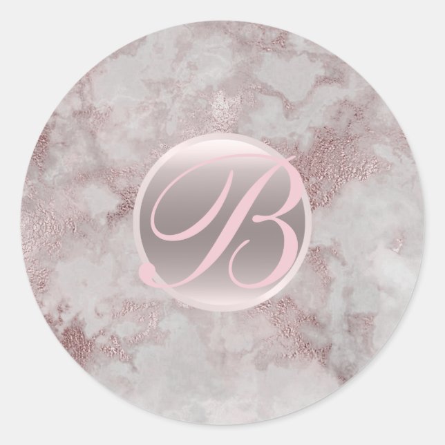 Sticker Rond Rose doré marbre glam moderne Monogramme initial (Devant)